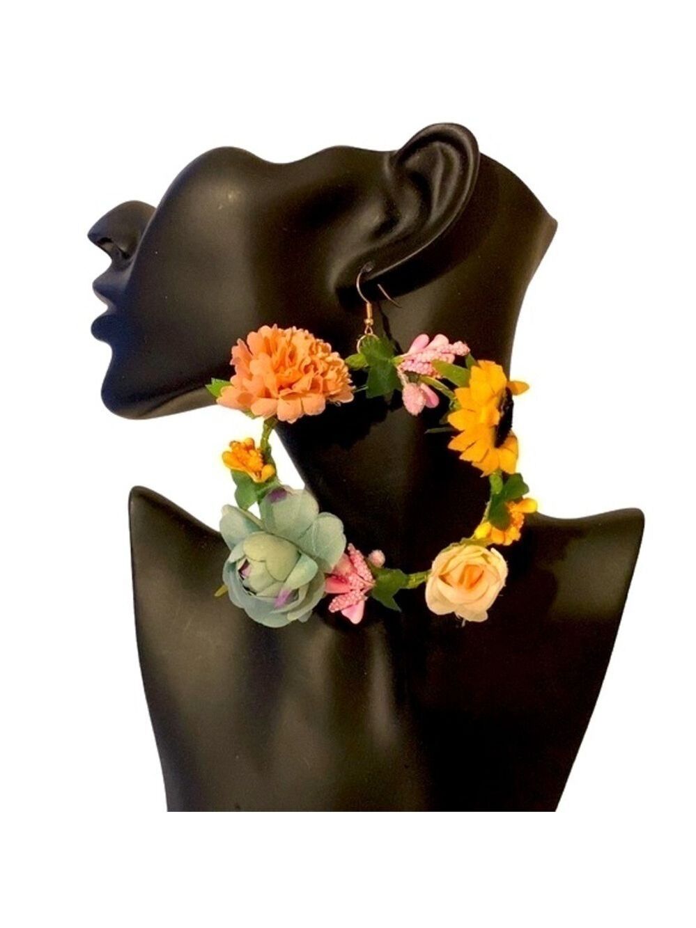 OVERSIZE Silk Flower Hoop Pierced Earrings Multicolor